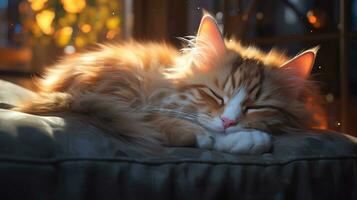 peacefully sleeping baby cat, cozy cute kitten napping photo