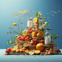 Healthy Lifestyle Diet fruit and vegetable organic food line up on background photo