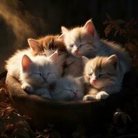 peacefully sleeping baby cat, cozy cute kitten napping photo