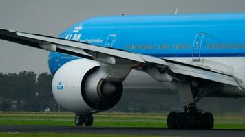 AMSTERDAM, THE NETHERLANDS JULY 25, 2017 - KLM Royal Dutch Airlines Boeing 777 PH BVO accelerate runway Polderbaan 36L before departure, Shiphol Airport, Amsterdam, Holland video