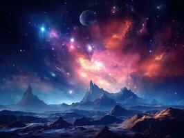 Fantasy surreal space scene with galaxy and nebula photo