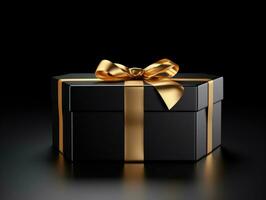 Christmas gift box with gold ribbon photo