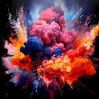 Abstract background with colourful explosing painted smoke - generative ai photo