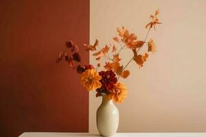 Minimalist autumn vase fall. Generate Ai photo