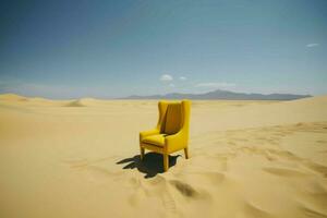 Yellow armchair desert. Generate Ai photo