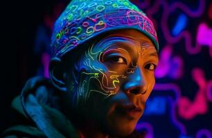 Science chinese man neon. Generate Ai photo