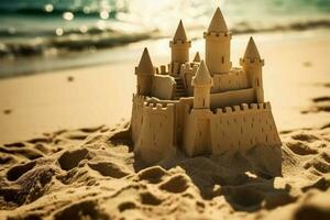 Sand castle sunlight. Generate Ai photo