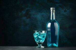 Blue cocktail bottle glass. Generate AI photo