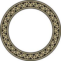 Vector golden and black round Kazakh national ornament. Ethnic pattern of the peoples of the Great Steppe,