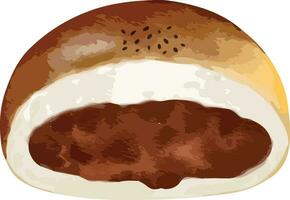 red bean bun Hand drawn watercolor illustration isolated element vector