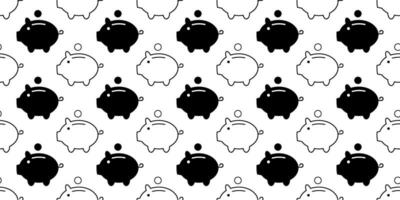 black white piggy bank seamless pattern vector