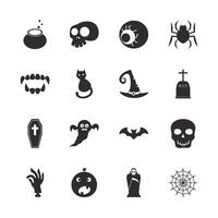 conjunto de Víspera de Todos los Santos siluetas negro icono y personaje. vector ilustración aislado en blanco antecedentes
