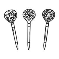 Set of wooden Russian spoons. Vector doodle