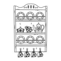 Wooden vintage shelf for dishes. Vector hand drawn