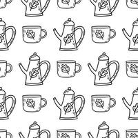 Seamless pattern with teapot and cup. Doodle vector