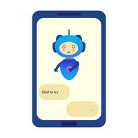Chatbot on phone bows and says glad to try vector