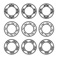 Set of vintage plates with different decorated. Vector