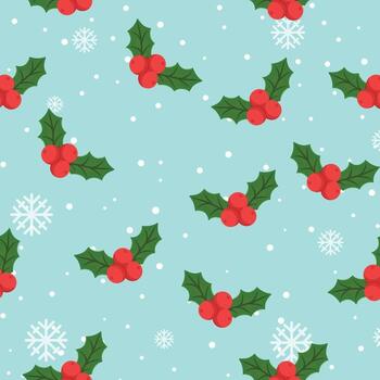 decorativo festivo Navidad patrón, envoltura, con el imagen de acebo y rojo acebo bayas, en un ligero antecedentes. vector ilustración