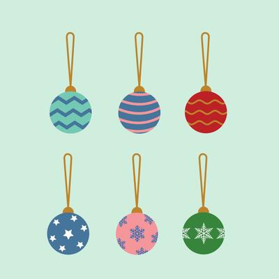 Cartoon baubles with flat illustration vector. For Christmas cards, banners, tag, labels, background. Ornament.