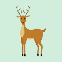 Christmas illustration flat vector in cartoon style. The Red nosed reindeer Rudolph. Merry Christmas. For Christmas cards, banners, tag, labels, background.