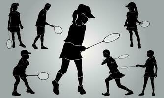 Badminton player vector flat silhouette collection