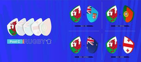 Rugby team of Wales all matches icon in pool A of international rugby tournament. vector