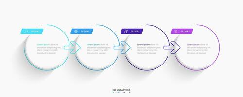 plantilla de diseño de etiquetas infográficas vectoriales con iconos y 4 opciones o pasos. se puede utilizar para diagramas de proceso, presentaciones, diseño de flujo de trabajo, banner, diagrama de flujo, gráfico de información. vector