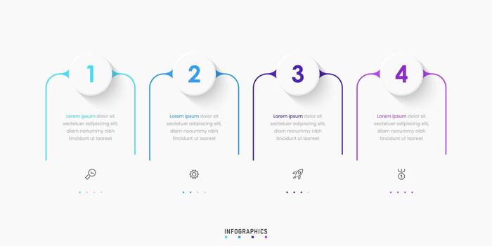 plantilla de diseño de etiquetas infográficas vectoriales con iconos y 4 opciones o pasos. se puede utilizar para diagramas de proceso, presentaciones, diseño de flujo de trabajo, banner, diagrama de flujo, gráfico de información. vector