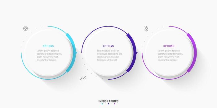 plantilla de diseño de etiquetas infográficas vectoriales con iconos y 3 opciones o pasos. se puede utilizar para diagramas de proceso, presentaciones, diseño de flujo de trabajo, banner, diagrama de flujo, gráfico de información. vector