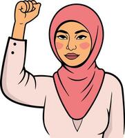 person muslim woman clenched fist raised vector