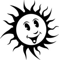 smiling sun character black and white vector