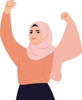 person muslim woman clenched fist raised vector