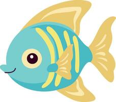 animal aquatic fish blue and yellow fluffy vector