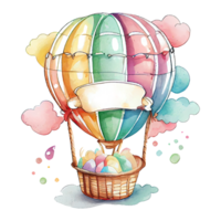 Watercolor hot air balloon in the sky, colorful vintage illustration. AI Generative png