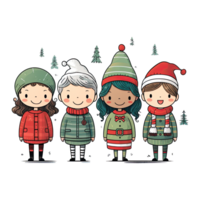 Cute cartoon children, Santa Claus friends and helper, Merry Christmas watercolor illustration, isolated background. AI Generative png