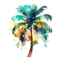 acuarela silueta palma árbol, trópico playa, verano, naturaleza ilustración. ai generativo png