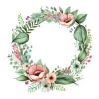 Watercolor floral wreath, spring and summer flowers, frame illustration. AI Generative png