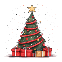 Natale albero, regalo scatole, palle. acquerello illustrazione isolato sfondo. ai generativo png