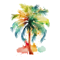 aquarelle silhouette paume arbre, tropique plage, été, la nature illustration. ai génératif png