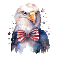 Watercolor happy cute patriotic eagle with American flag print, Fourth 4th of july Independence Day USA, isolated. AI Generative png