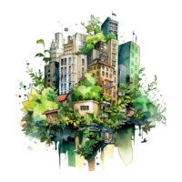 Urban Jungle, city, skyscrapers with lush foliage, cityscape design. AI Generative png