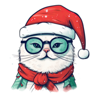 Cute cartoon cat, Santa Claus hat, Merry Christmas watercolor illustration, isolated background. AI Generative png