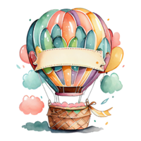 Watercolor hot air balloon in the sky, colorful vintage illustration. AI Generative png