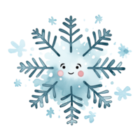 Cute cartoon winter snowflake, Merry Christmas watercolor illustration, isolated background. AI Generative png