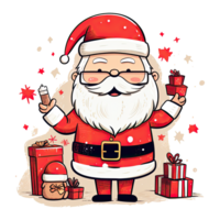 Cute cartoon Santa Claus with present, gift boxes, Merry Christmas watercolor illustration, isolated background. AI Generative png