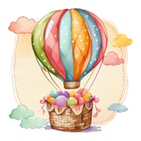 Watercolor hot air balloon in the sky, colorful vintage illustration. AI Generative png