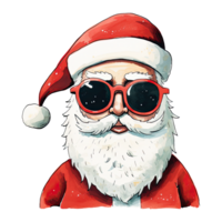 Cute cartoon cool Santa Claus with sunglasses, Merry Christmas watercolor illustration, isolated background. AI Generative png