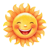 aguarela desenho animado sorridente Sol com feliz face, verão clima. ai generativo png