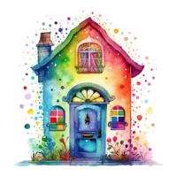 Watercolor colorful cute happy house with polka dot, isolated. AI Generative png