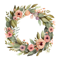 Watercolor floral wreath, spring and summer flowers, frame illustration. AI Generative png